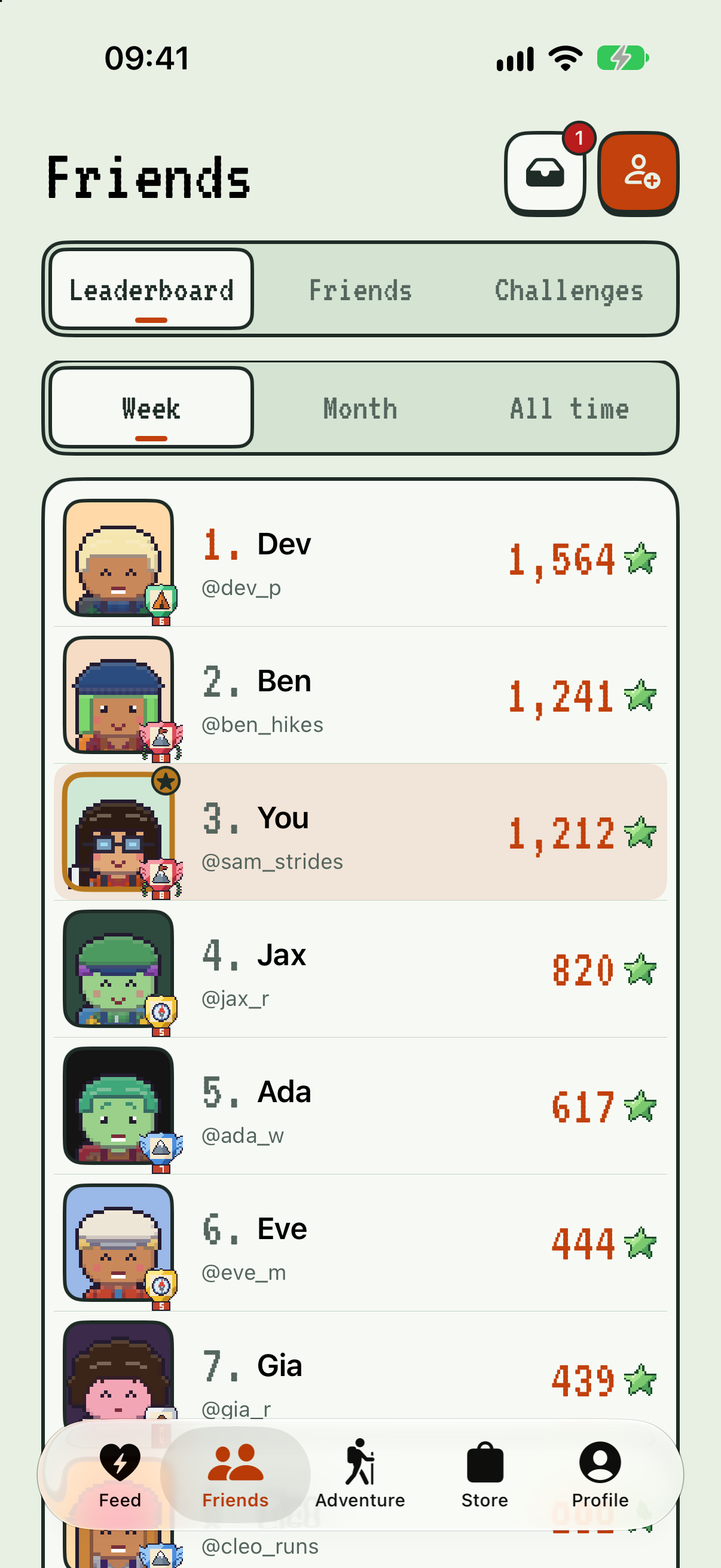The friends leaderboard